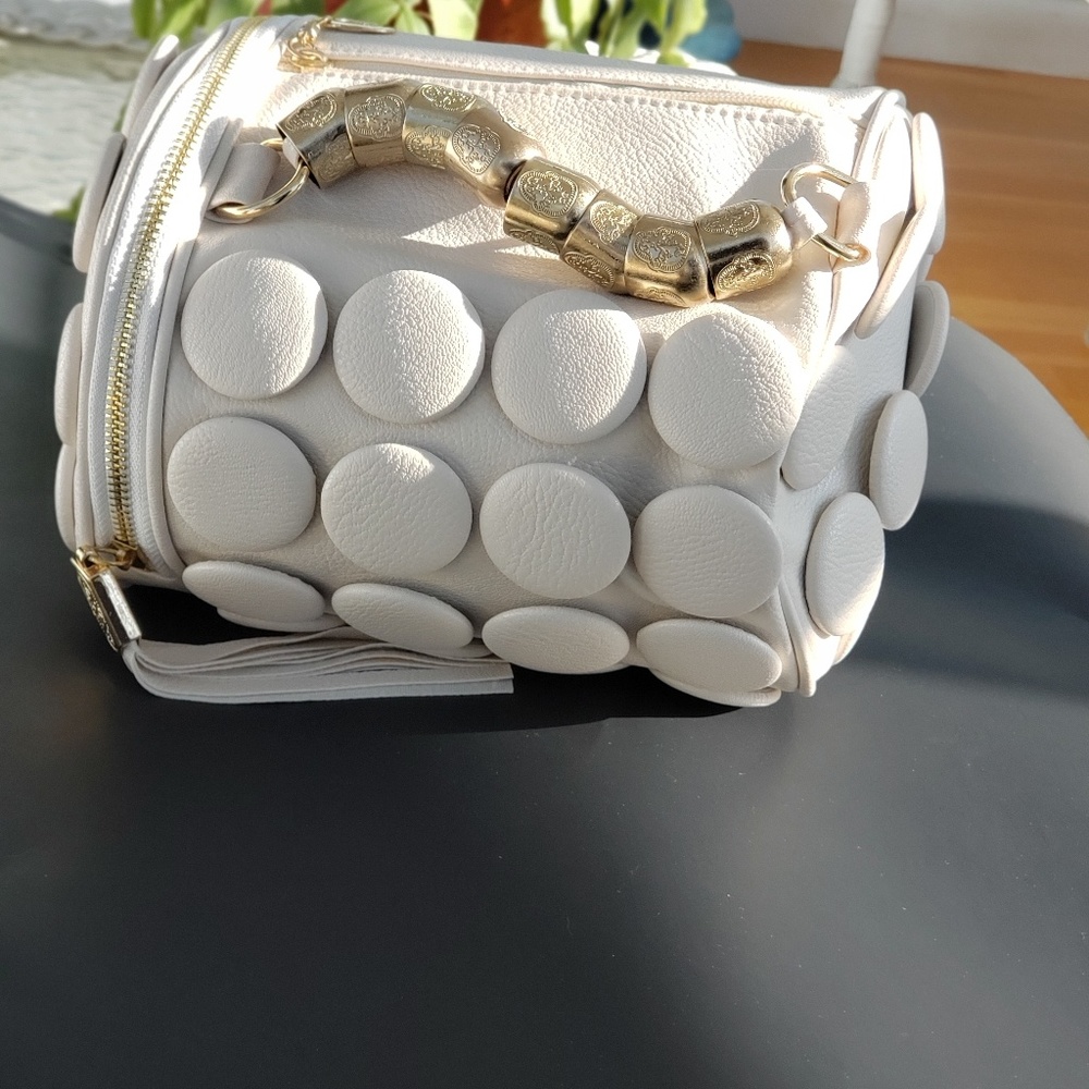 OLIVIA- (Cream) Boston Button Tassel Bag